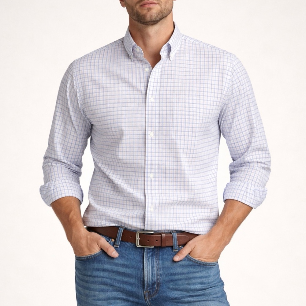 Brooks Brothers Blue White Dress Shirt Men’s 16-32 Non-Iron Cotton Button Down